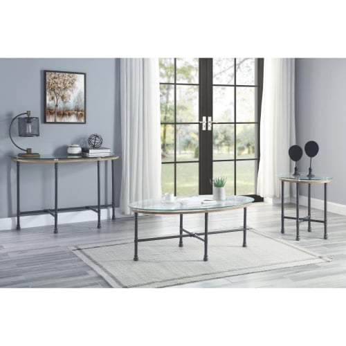 Brantley Sofa Table in Tempered Glass & Sandy Gray Metal