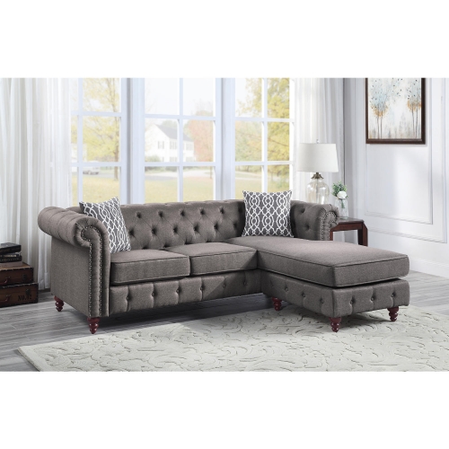 Waldina Reversible Sectional Sofa in Tufted Brown Fabric