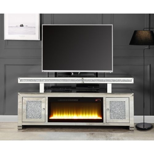 Noralie 63" Fireplace TV Stand in Mirror & Faux Diamonds