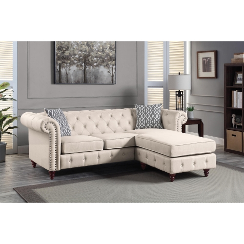 Waldina Reversible Sectional Sofa in Tufted Beige Fabric