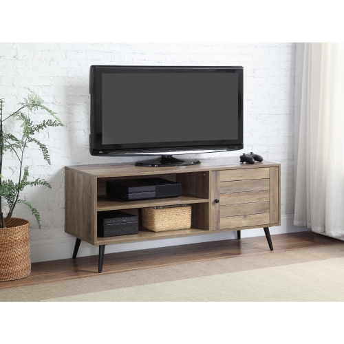 Baina II 47" TV Stand in Rustic Oak Finish & Black Metal