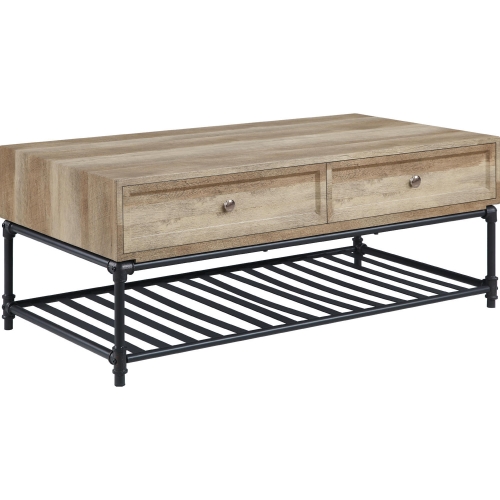 Brantley Coffee Table in Oak Finish & Sandy Black Metal