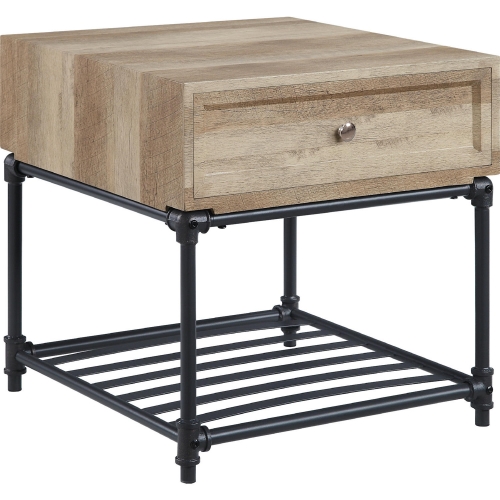 Brantley End Table in Oak Finish & Sandy Black Metal