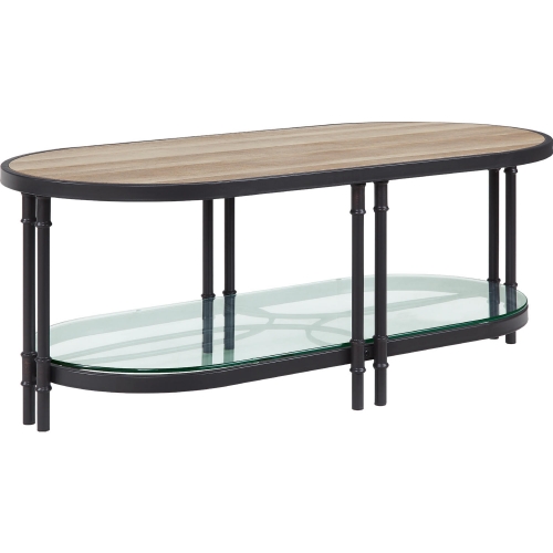 Brantley Coffee Table in Oak Finish & Sandy Black Metal