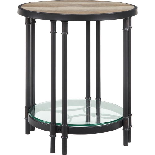 Brantley End Table in Oak Finish & Sandy Black Metal