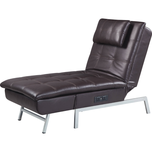 Padilla Chaise Lounge w/ USB Port in Brown Eco Leather