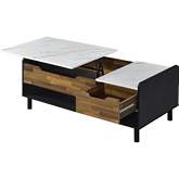 Axel Lift Top Coffee Table in Faux Marble, Walnut & Black