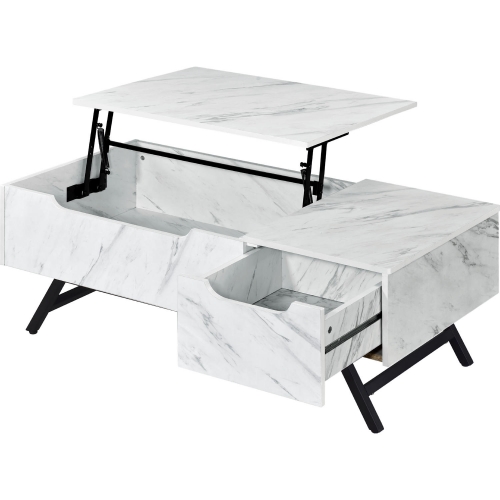 Throm Lift Top Coffee Table in White Faux Marble