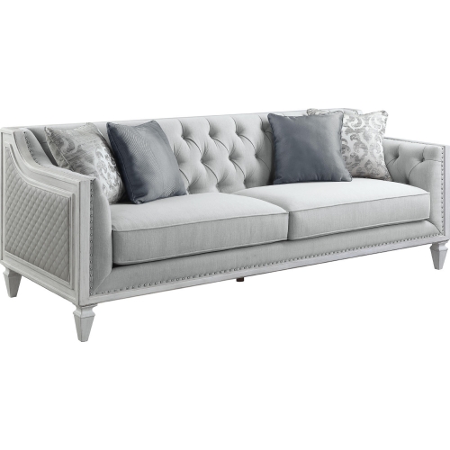 Katia Sofa in Tufted Light Gray Linen & Weathered White