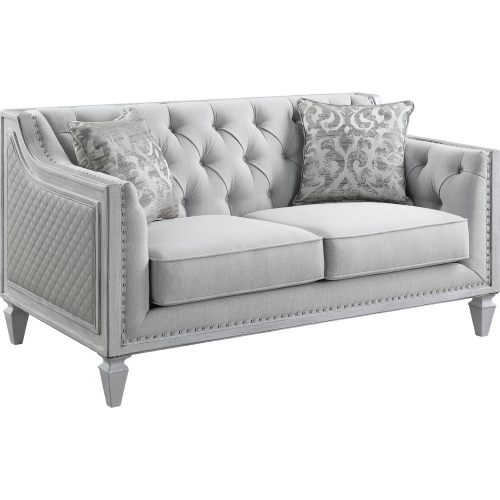 Katia Loveseat in Tufted Light Gray Linen & Weathered White