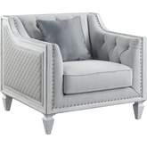 Katia Accent Chair in Tufted Light Gray Linen & Weathered White