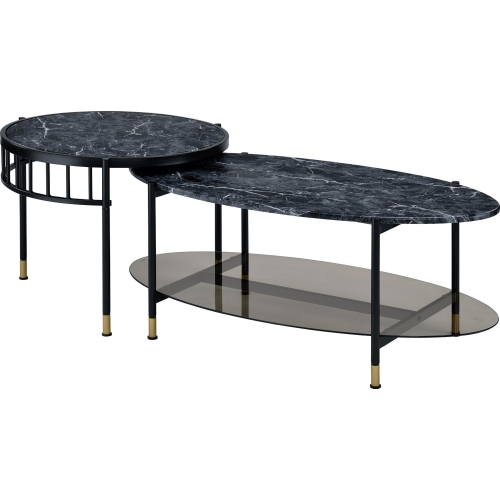 Silas Nesting Coffee Table Set in Faux Marble & Black