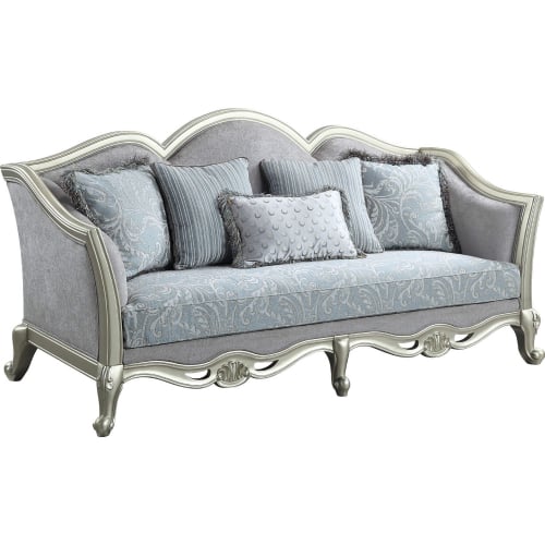 Qunsia Sofa in Light Gray Linen & Champagne Finish