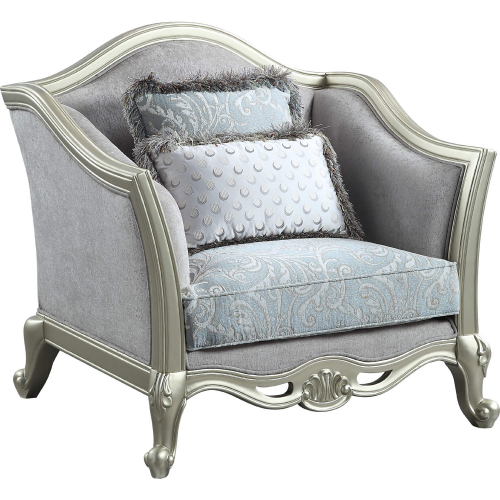 Qunsia Accent Chair in Light Gray Linen & Champagne Finish