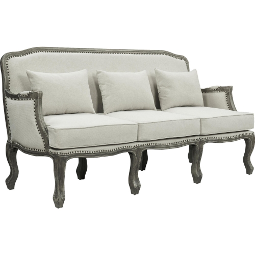 Tania Sofa in Cream Linen w/ Nailhead & Wood