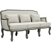 Tania Sofa in Cream Linen w/ Nailhead & Wood