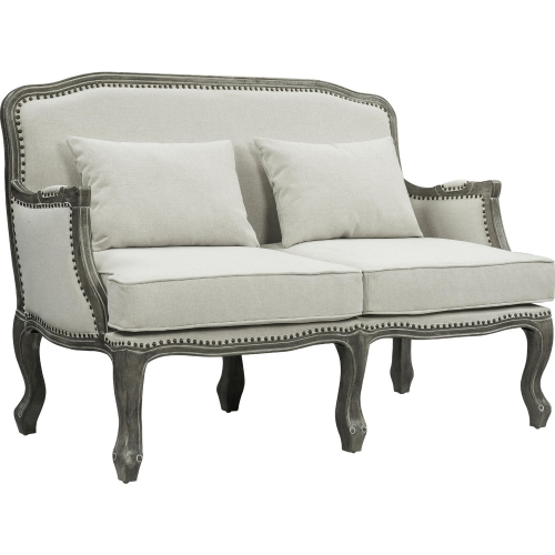 Tania Loveseat in Cream Linen w/ Nailhead & Wood