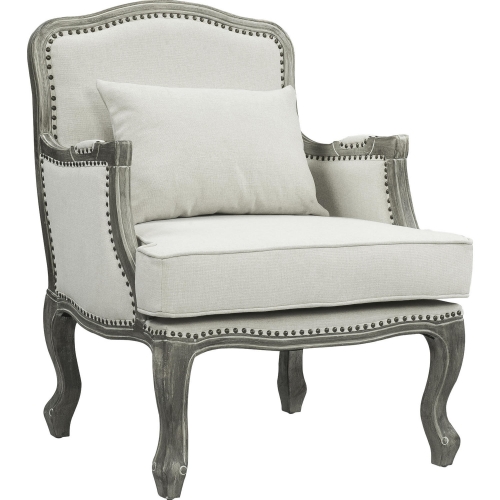 Tania Accent Chair in Cream Linen with Nailhead & Wood