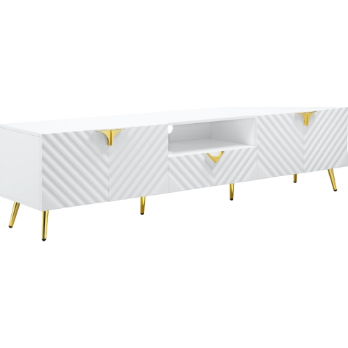 Gaines 79" TV Stand in High Gloss White & Gold