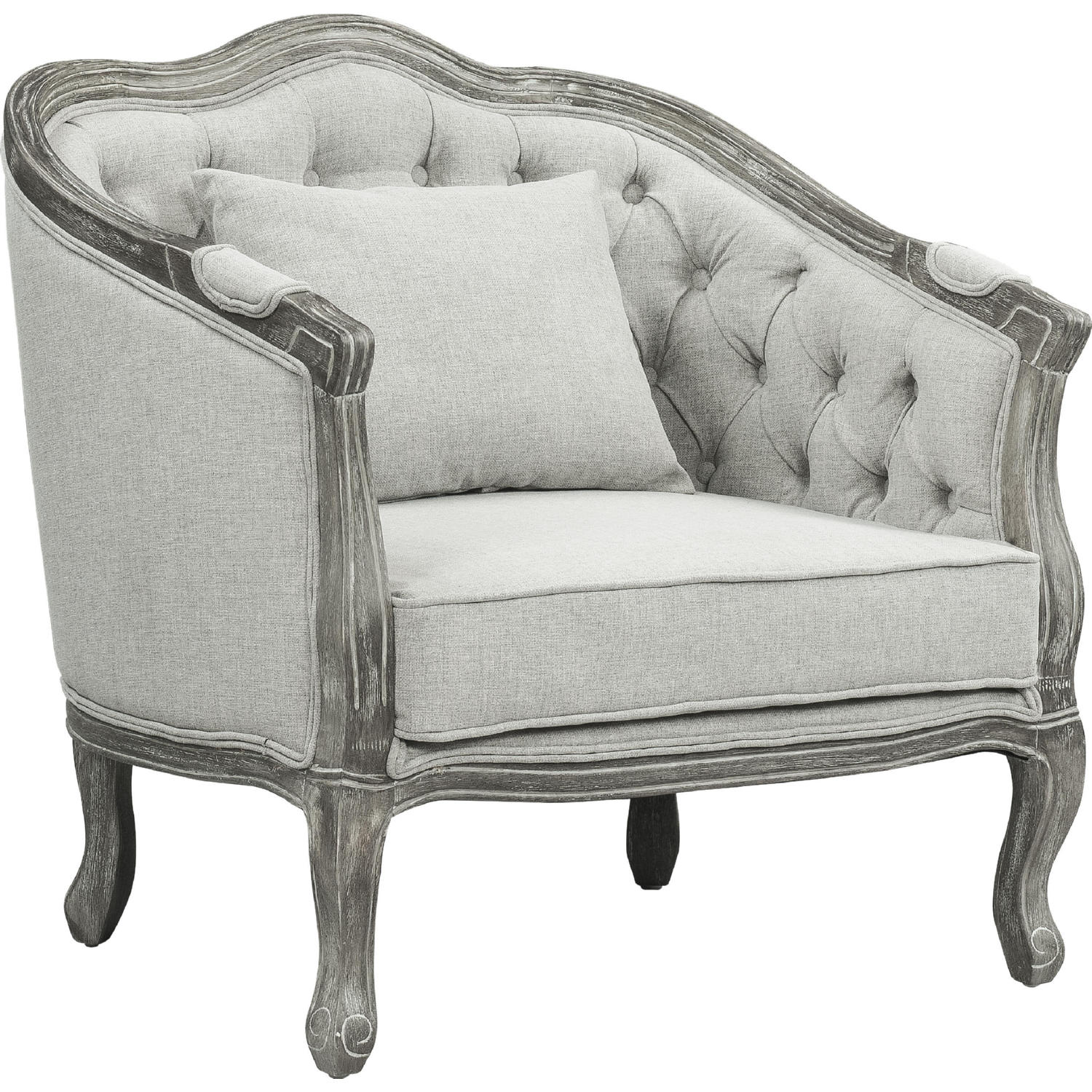 Acme LV01163 Samael Accent Chair in Tufted Gray Linen & Gray Oak