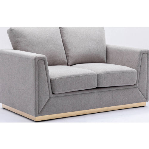 Valin Loveseat in Grey Linen & Gold Metal