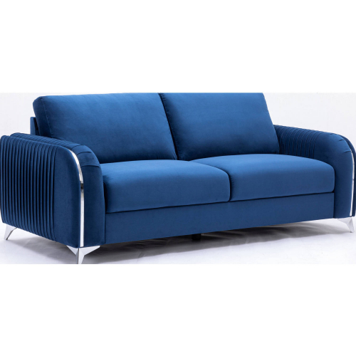 Wenona Sofa in Pleated Navy Blue Fabric & Chrome