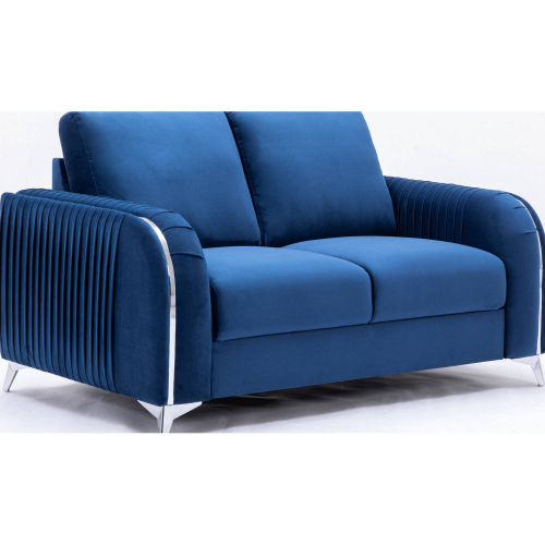 Wenona Loveseat in Pleated Navy Blue Fabric & Chrome