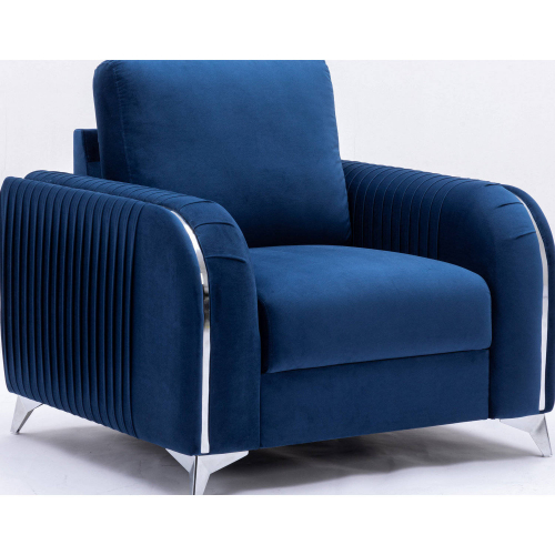 Wenona Accent Chair in Pleated Navy Blue Fabric & Chrome