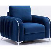 Wenona Accent Chair in Pleated Navy Blue Fabric & Chrome