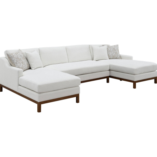 Valiant U Shape Sectional Sofa in Ivory Chenille & Wood