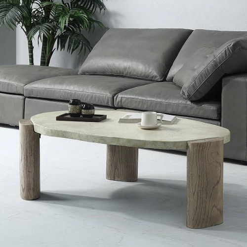 Jacinda Coffee Table in Weathered Gray & Oak Finish Eco Cement