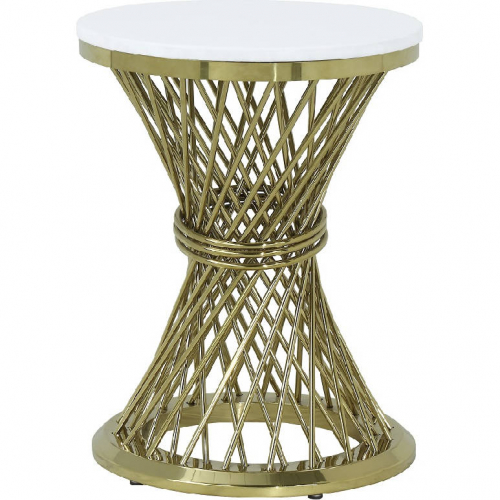 Fallon End Table in White Faux Marble & Gold Finish