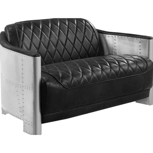 Sedna Loveseat in Black Top Grain Leather & Aluminum