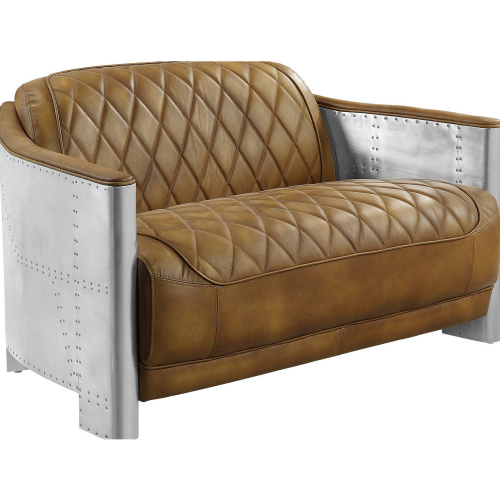 Sedna Loveseat in Brown Top Grain Leather & Aluminum