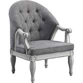 Florian Accent Chair in Tufted Gray Fabric & Antique White Finish Wood