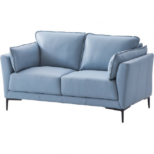 Mesut Loveseat in Light Blue Top Grain Leather & Black Metal