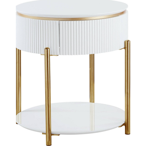 Daveigh Side End Table in High Gloss White & Gold Finish