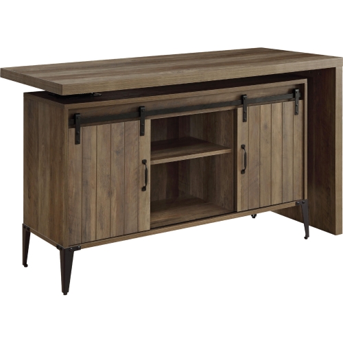 Zakwani Swivel Desk & Cabinet in Rustic Oak & Black Metal