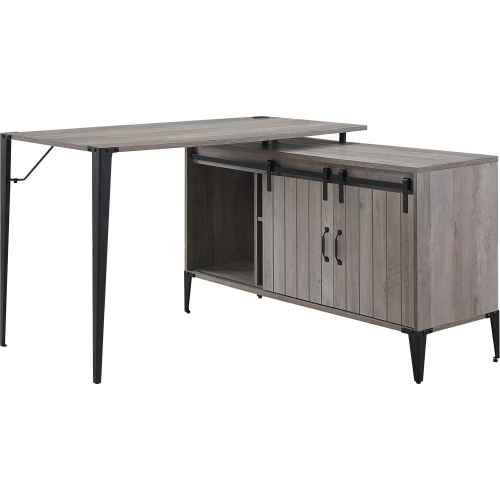 Zakwani Writing Desk w/ USB in Gray Oak & Black Metal