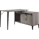 Zakwani Writing Desk w/ USB in Gray Oak & Black Metal