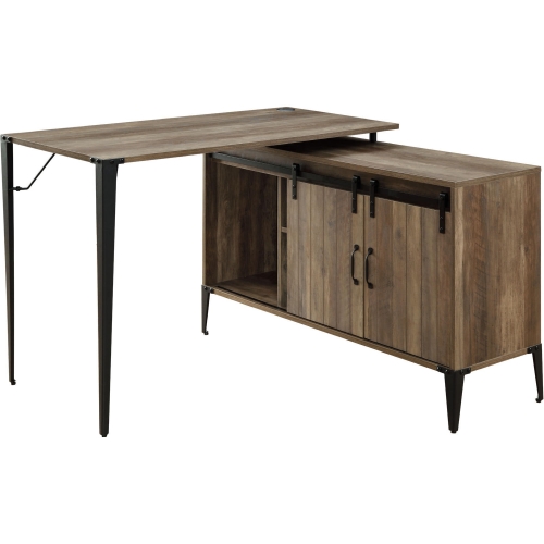 Zakwani Writing Desk w/ USB in Rustic Oak & Black Metal