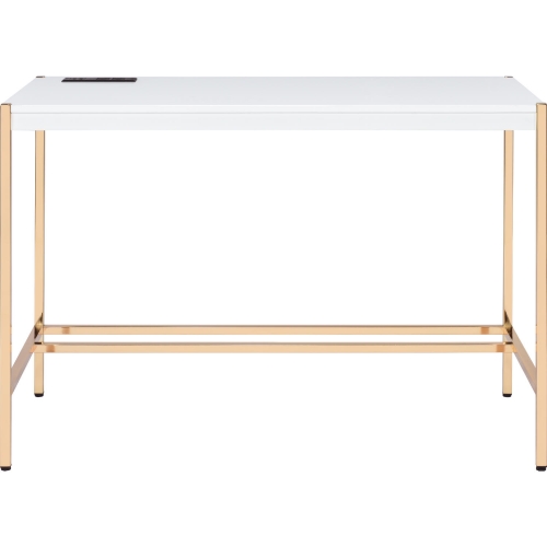 Midriaks Writing Desk in High Gloss White & Gold Metal