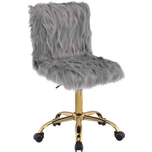 Arundell Office Chair in Gray Faux Fur & Gold