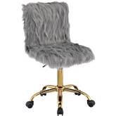 Arundell Office Chair in Gray Faux Fur & Gold