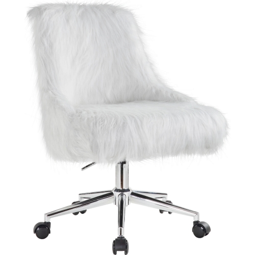 Arundell II Office Chair in White Faux Fur & Chrome