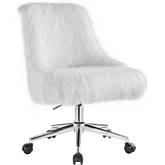 Arundell II Office Chair in White Faux Fur & Chrome