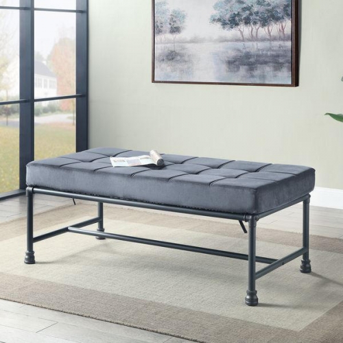 Brantley Bench in Gray Velvet & Sandy Gray Metal