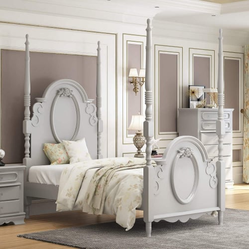 Flora Full Poster Bed in Gray Finish