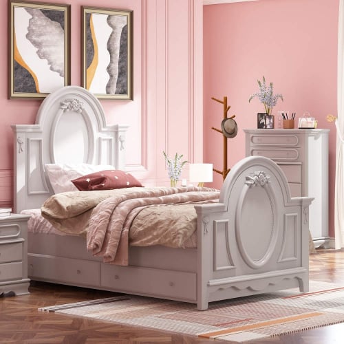 Flora Twin Storage Bed in Gray Finish