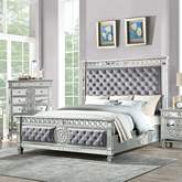 Varian King Bed in Tufted Gray Velvet, Silver & Mirror